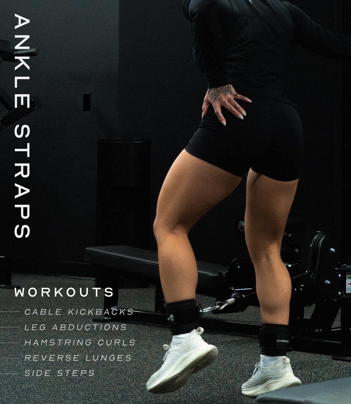 Gymreapers Ankle Strap (Single) For Cable Machine Kickbacks, Glute Workouts, Lower Body Exercises - Adjustable Leg Strap with Neoprene Padding (Black, Single)