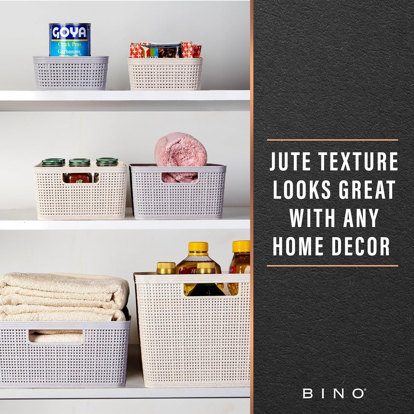 BINO Woven Plastic Basket - Stylish Natural Grey XS, 5-Pack | Space-Saving Home Organization
