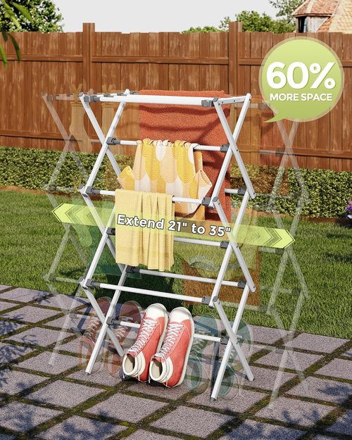 APEXCHASER Drying Rack - 3-Tier Collapsible Metal Clothes Airer for Indoor/Outdoor Use | White