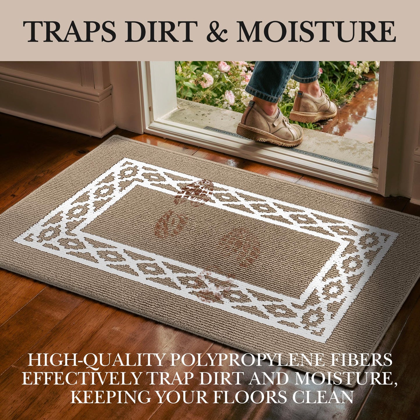 RugMast Premium Quality Polypropylene Indoor Door Mat - Beautiful Design with Non-Slip Backing, Washable & Low Profile Doormat - Ideal for Entryway Doors, Foyer, and Mudroom (20" x 30")