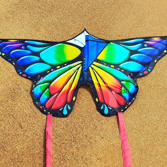 Simxkai Butterfly Kite for Kids & Adults, Easy to Fly Blue Big Kite for Beginners, Line Handle Included (1Pack 2Pack)
