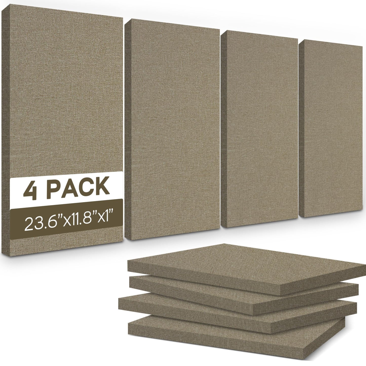 BUBOS 4 PCS Fabric Acoustic Panels, 23.6''x11.8''x1'' Self-Adhesive Soundproofing Panels for Home Studio, Office & Living Room, Sleek Design to Eliminate Echo,Fabric-Clad Jute