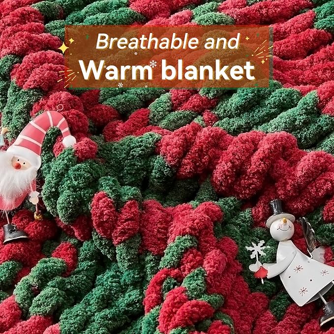 Negwoo Chunky Knit Throw Blanket, 60''*80'' Knitted Throw Chenille Yarn for Bed Couch, Handmade Stripe Crochet Big Thick Blanket, Machine Washable Cute Comfy Blanket for Home Decor