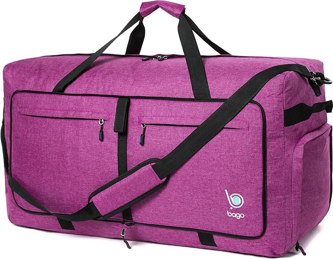 Bago Big XXL Foldable Duffel Bags for Traveling Women & Men - 140L Packable Duffle Bag for Travel with Shoe Compartment - Water Repellant, Heavy Duty, Lightweight Folding & Collapsible (SnowPink)