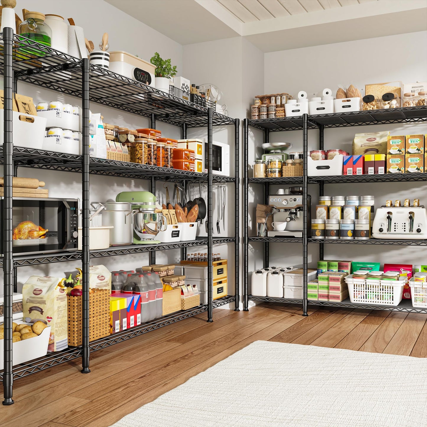 REIBII 78.4" W Storage Shelves 1500LBS, Metal Shelving Unit Wire Shelving for Garage Storage Rack, Adjustable Metal Shelf for Pantry Commercial Kitchen Garage Shelves, 78.4" W x 11.8''D x 59''H