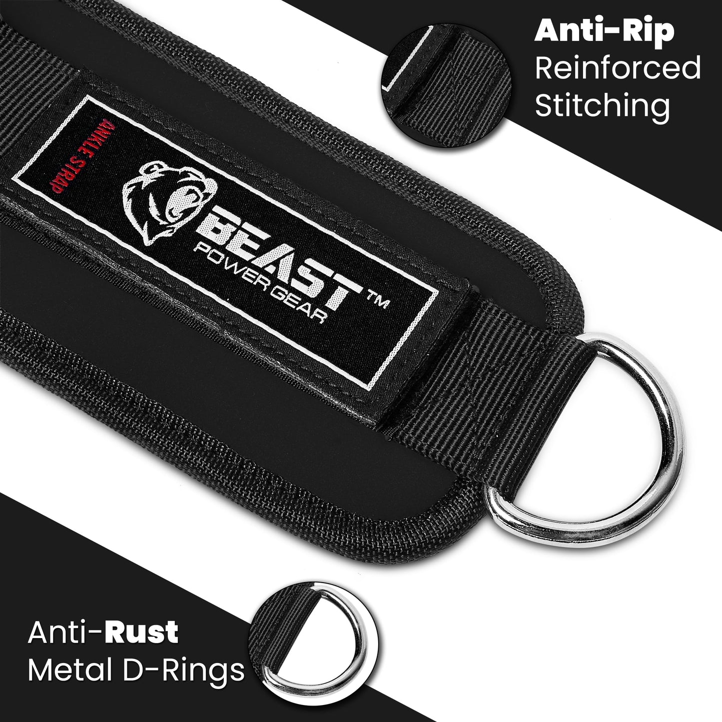Beastpowergear Padded Ankle Strap for Cable Machine, Kickbacks, Glutes, Abs and Hip Workouts, Leg Extensions Adjustable Ankle Strap for Men Women (Black Pair)
