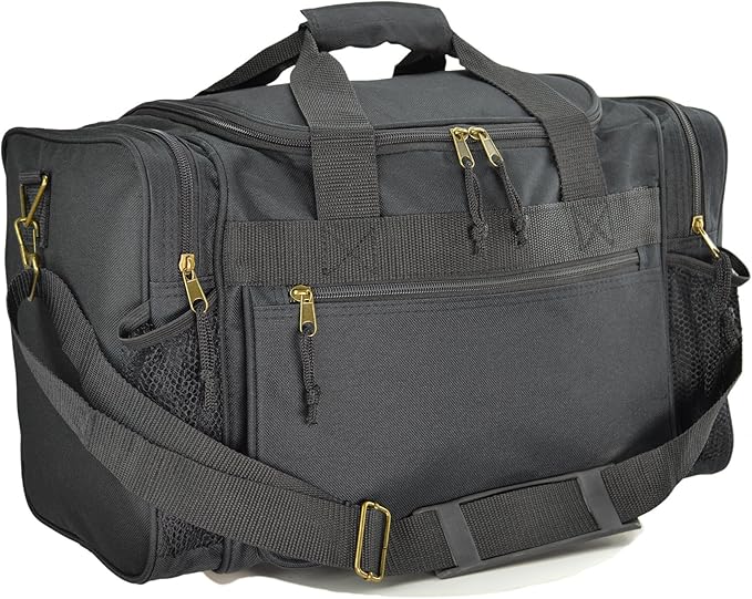 DALIX 17" Duffle Bag Dual Front Mesh Pockets (Black Gold Gray Dark Green Navy Blue Maroon Royal Blue Orange Pink Purple Red White