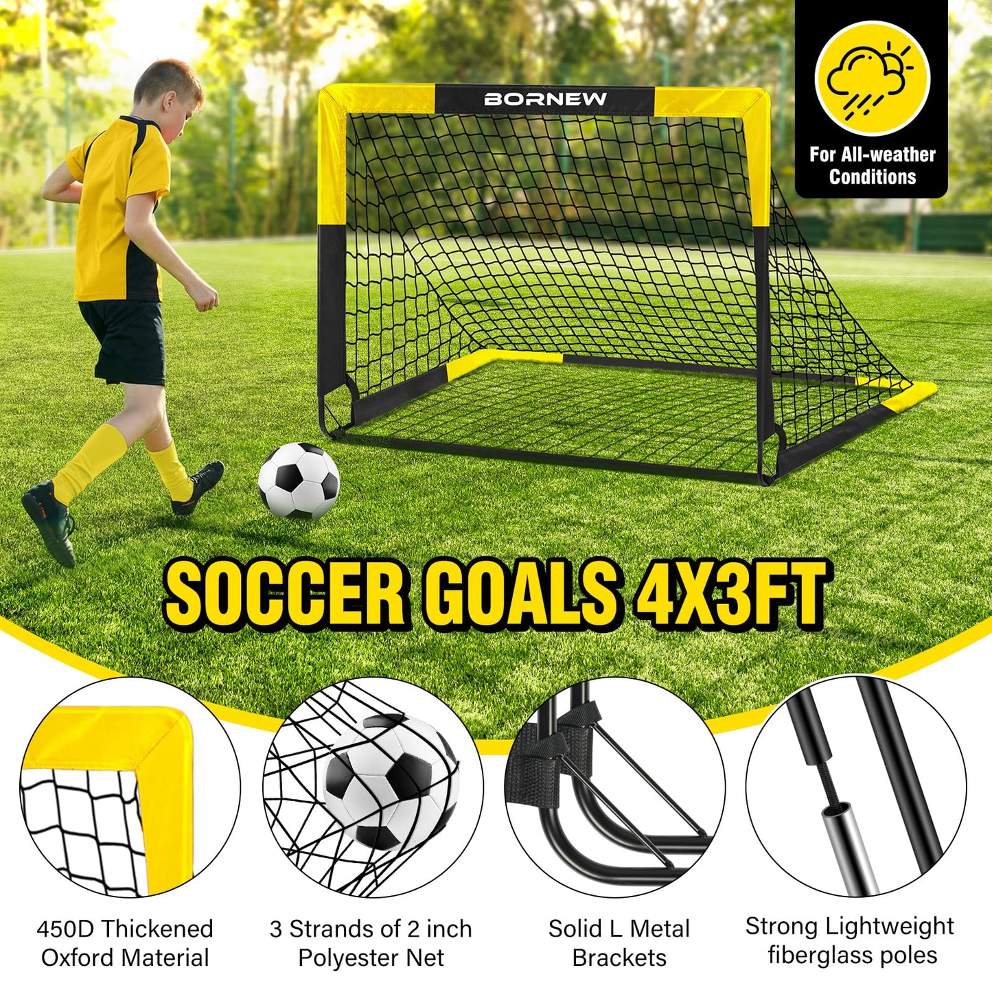 Kid Soccer Goal and Soccer Ball Targets Set - Backyard & Indoor Soccer Goal for Kids, 4X3 ft Portable Pop Up Soccer Net with Soccer Targets, Cones, Soccer Training Equipment for Ages 3-16 Year Gift