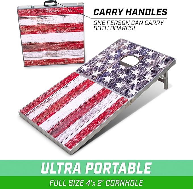 GoSports 4 x 2 ft Aluminum Cornhole Game Sets – Choose LED Lights or Standard - Set Includes 2 Foldable Regulation Size Boards, 8 Bean Bags, & Rules
