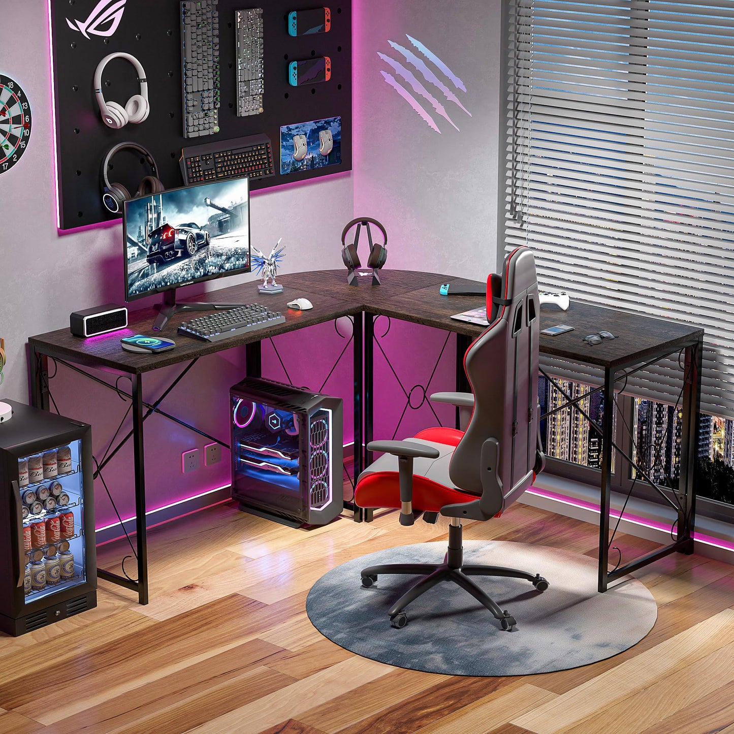 VECELO 59" L Shaped Computer Desk, Corner Computer Desk, Sturdy Home Office Computer Table for Small Space, Writing Desk, Larger Gaming Desk Workstation,Oak Gray