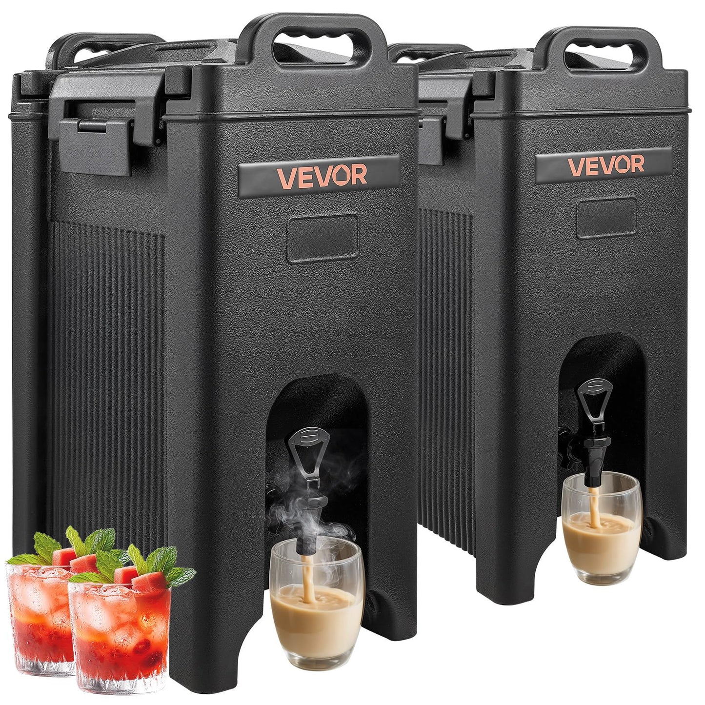 VEVOR Insulated Beverage Dispenser, 5 Gal/19L Hot and Cold Beverage Server with Spigot & Handle, Food-Grade Thermal Drink Dispenser Cooler for Tea Coffee Water in Cafes & Restaurants, 2 Pack, Black