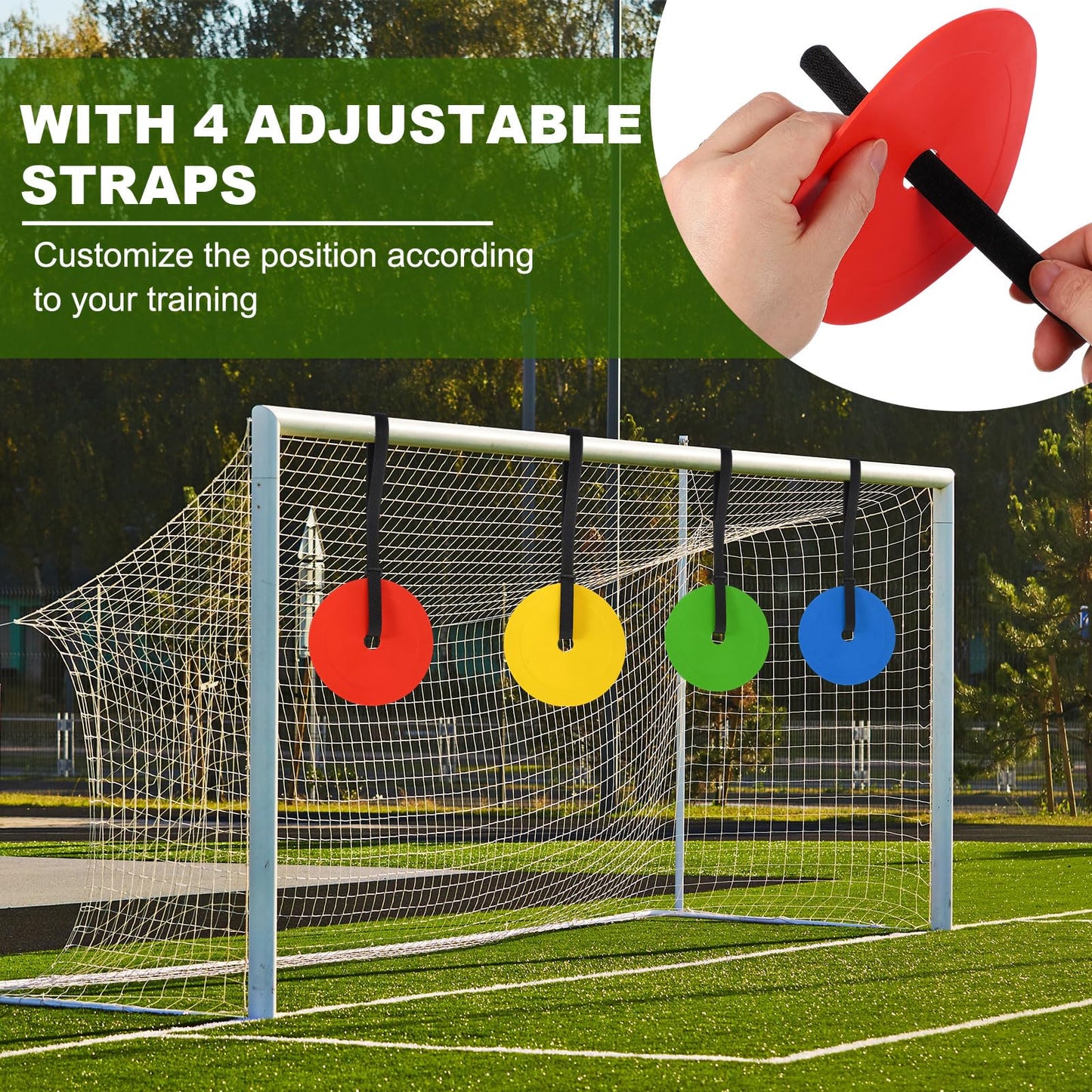 YELARXI Soccer Goal Target, Agility Hockey Shooting Goal Target Discs with 4 Straps Training Equipment, 4 Pcs & Rubber & Orange -Fit for(Lacrosse Football Soccer Baseball Practice Accuracy