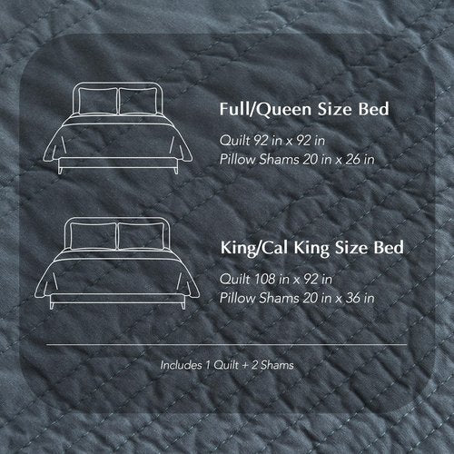 EVERGRACEHOME 100% Cotton Modern Lines Quilt Set King Size, Pre-Washed Soft Striped Coverlet Bedspread, 3 Piece Lightweight Bedding Set for All Season, with 2 Pillow Shams, Midnight Blue