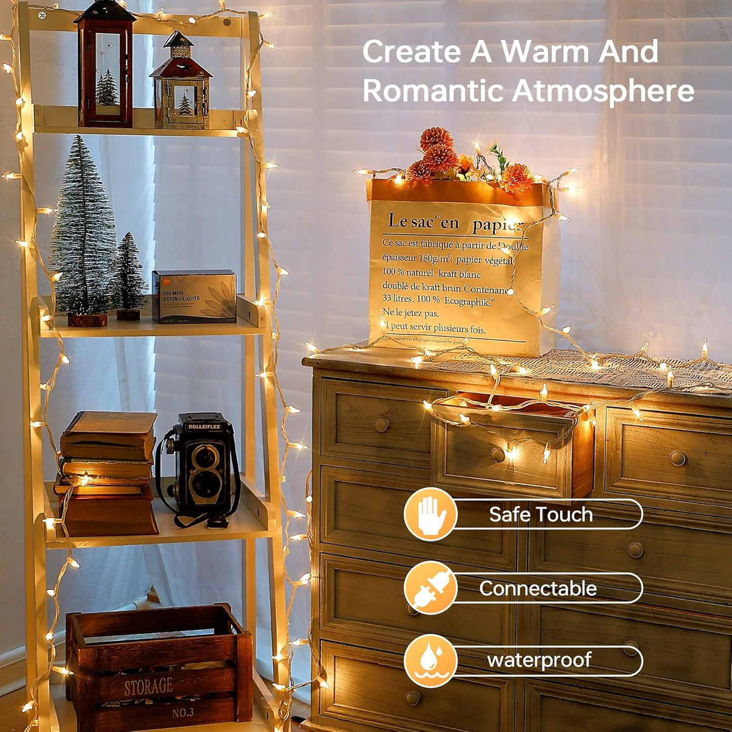 Skiennix 100 Count Clear Christmas Lights - Connectable Indoor/Outdoor Mini String Lights | 23 Feet Warm White