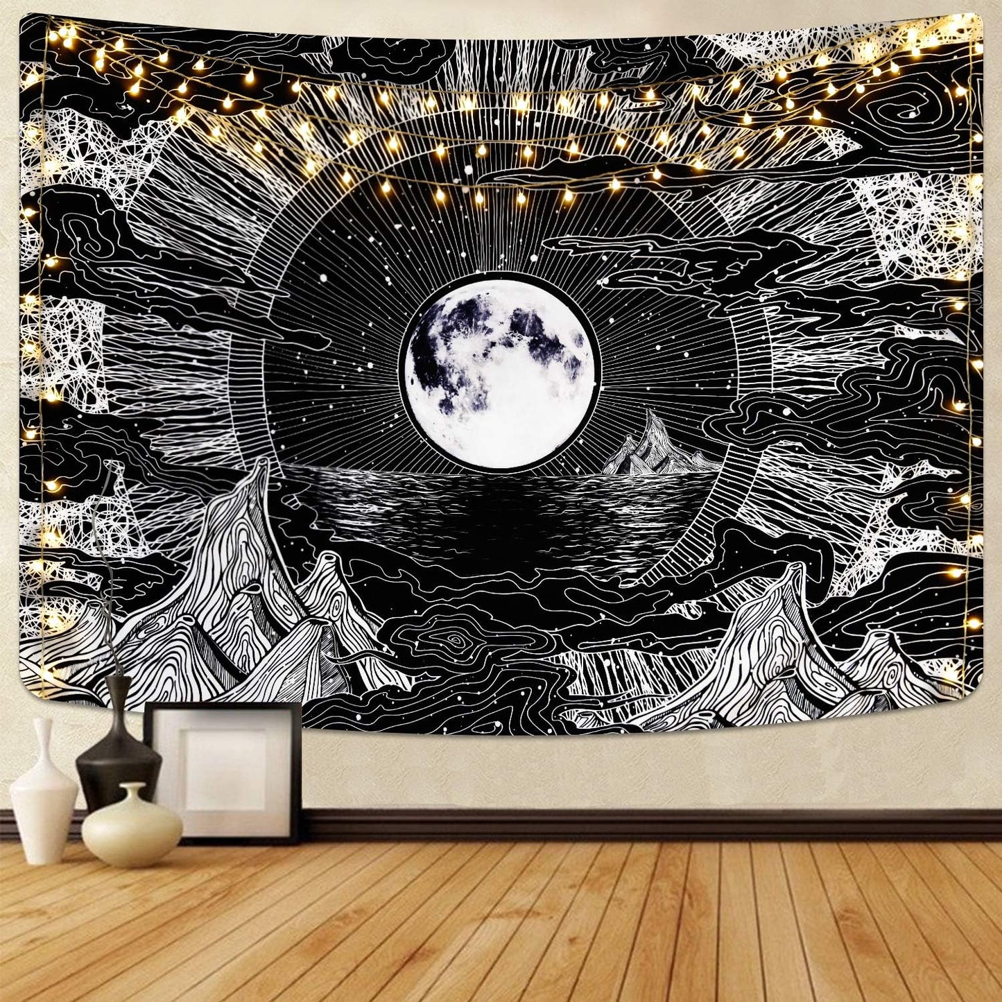 Sevenstars Psychedelic Mountain Tapestry - Moon & Star Clouds Design for Room Décor