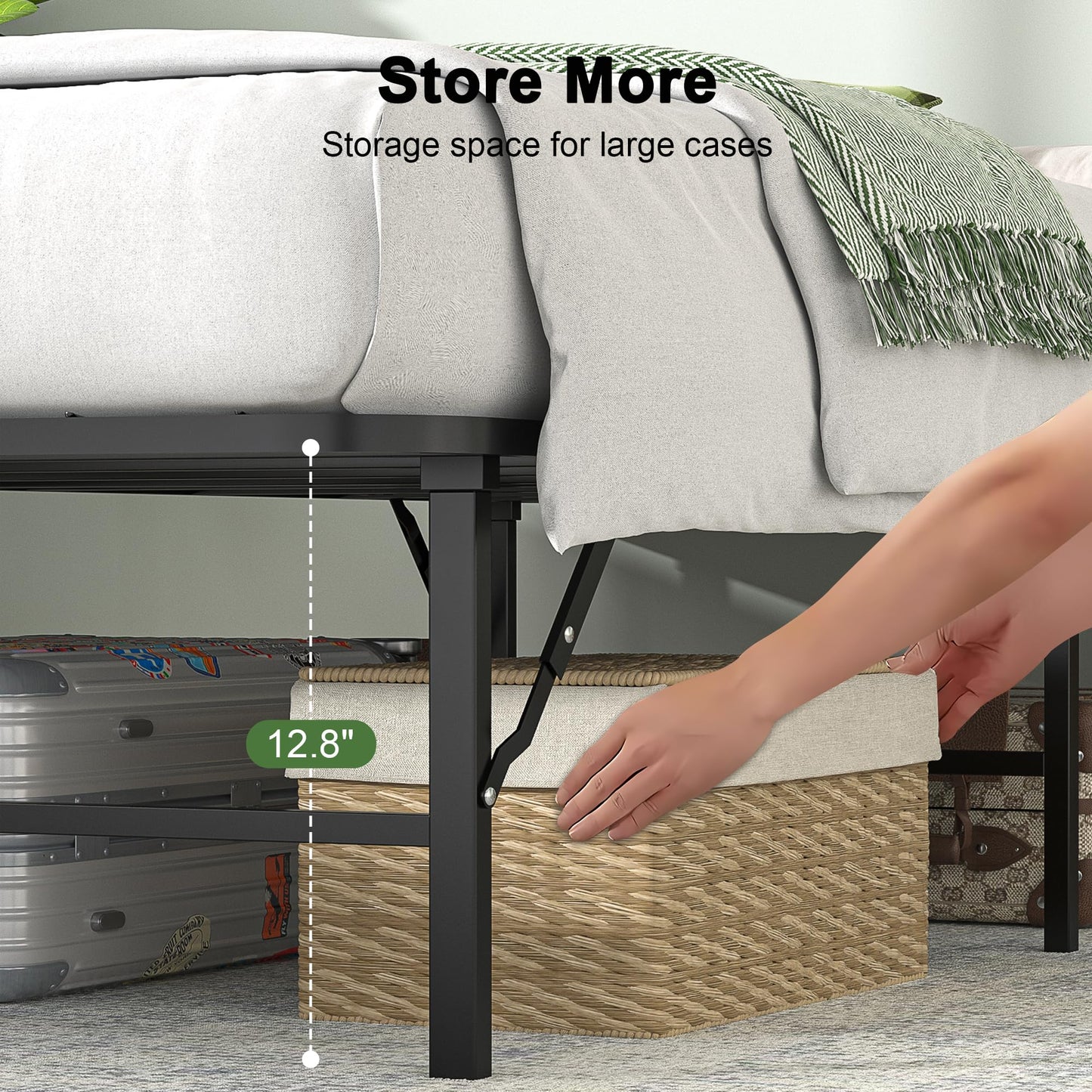 VECELO No Tools Required Metal Folding Bed Frame - 14 Inch Heavy Duty Platform Base, 660lbs Max Support, Twin Size Jet Black, Ideal for Small Apartments & Guest Rooms