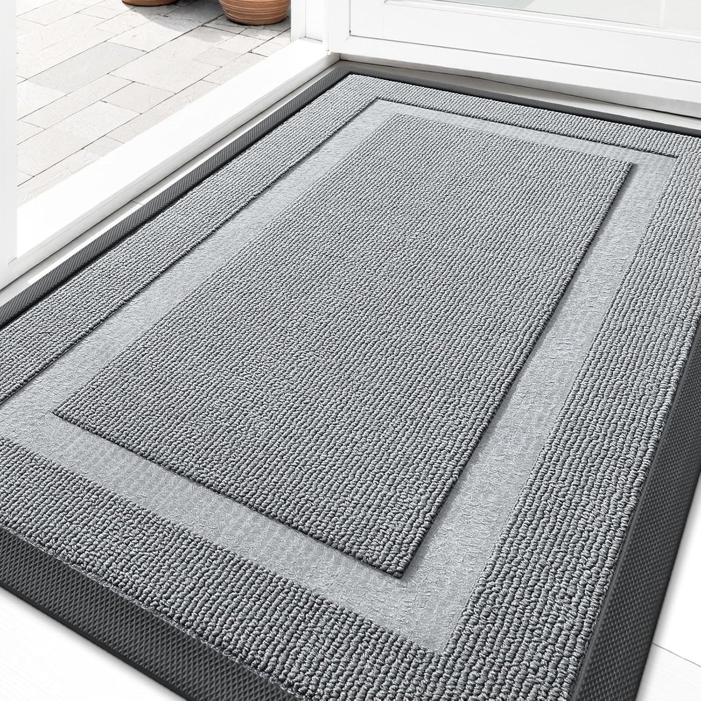 OLANLY Indoor Outdoor Doormat - Waterproof All-Season Entrance Mat, Easy Clean, 29.5x17, Ash Gray