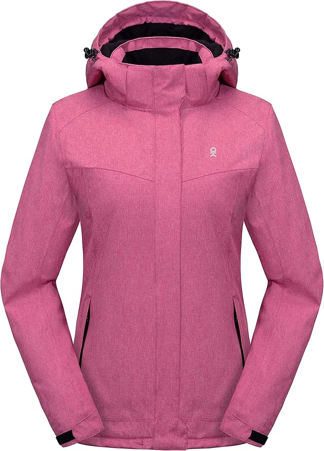 Little Donkey Andy Women's Waterproof Hiking Skiing Jacket with Removable Hood, Fleece Lined Winter Warm Rain Coat