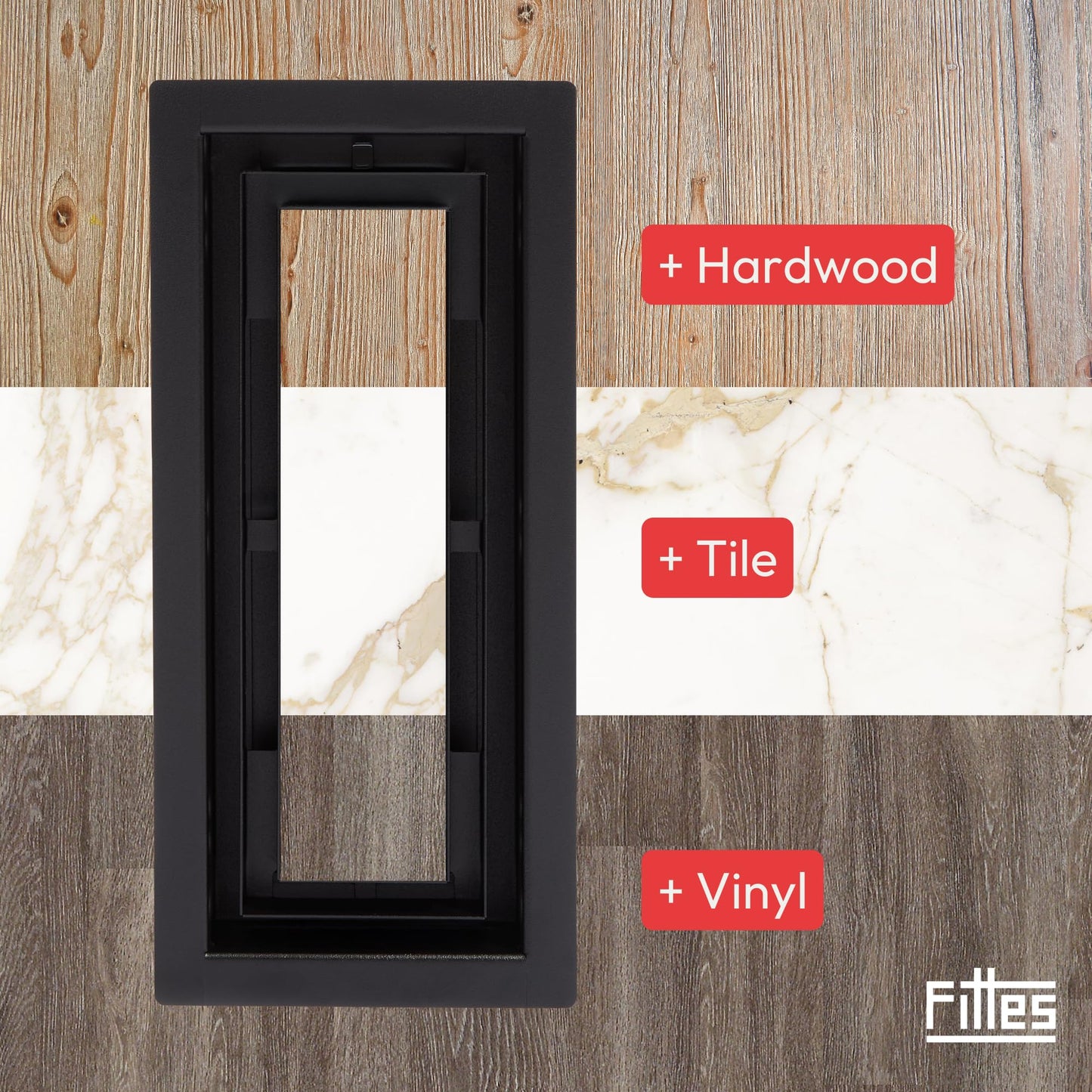 Fittes Framed Floor Vent [Luxe+], Steel HVAC Air Return Register Cover, Customizable Adjustable Increased Airflow Solution for Home Floor, 15-Min DIY Install, Damper Included – 6"x14" – Matte Black