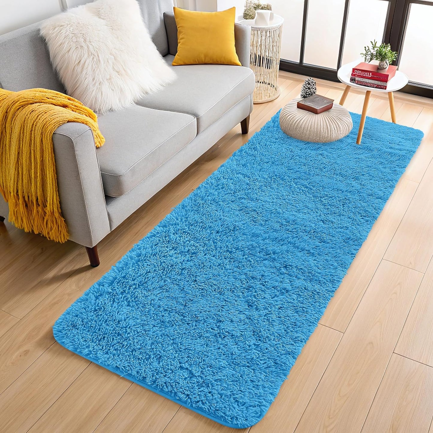 OLANLY Runner Rugs - Soft, Machine Washable Shaggy Carpet for Hallway & Bedroom | Bright Blue, 2x6 ft
