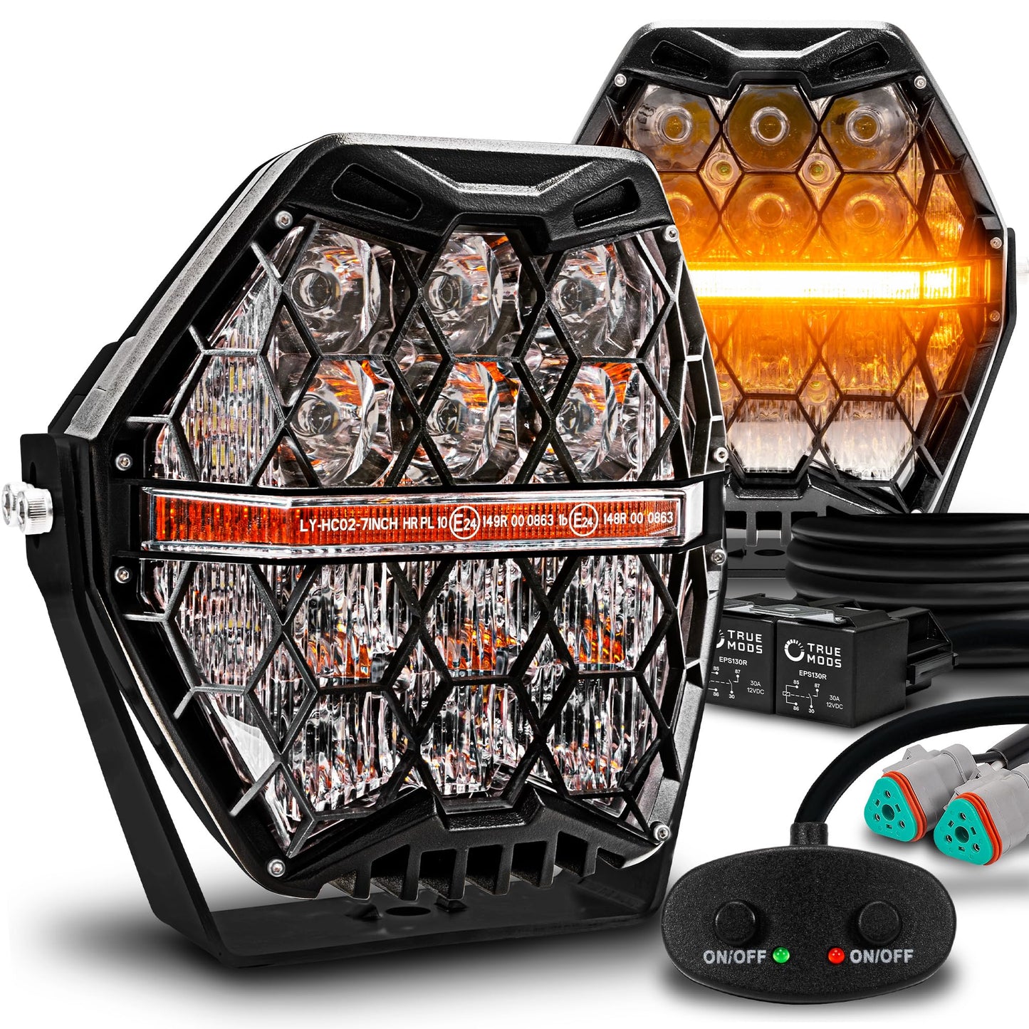 TRUE MODS 7 inch Round LED Offroad Light with DRL; 7" LED Pods Side Shooter Driving Light Pair Set [Amber Turn Signal] Off-Road Fog Lights for UTV ATV Jeep Wrangler SxS 4x4 Truck Pick-Up Auto - Black