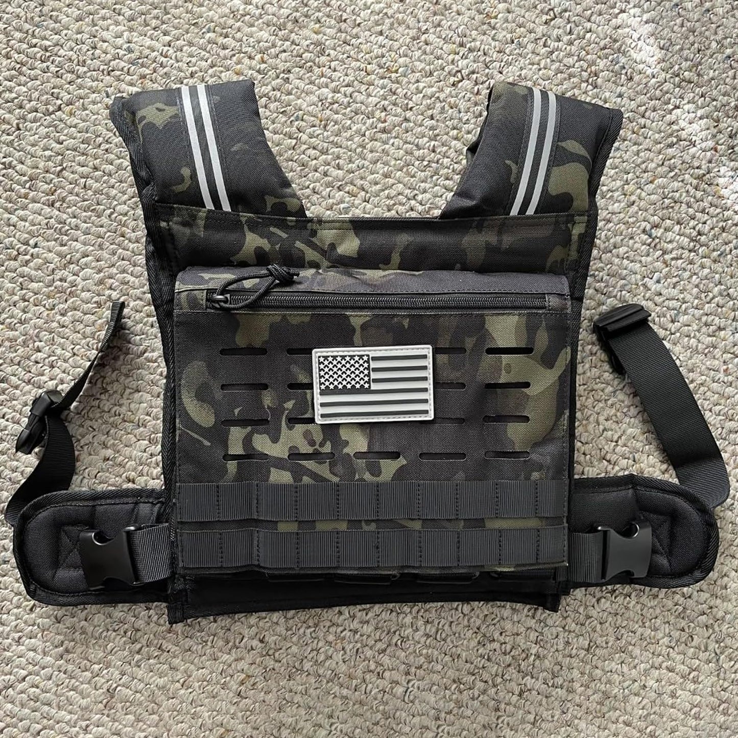 KRYLIX Adjustable Weighted Vest 0-40 lbs with Front Storage Pocket Solid Removable Iron for Muscle Building Workout Secure Waist Fit for Men Women Camo Tactical Military