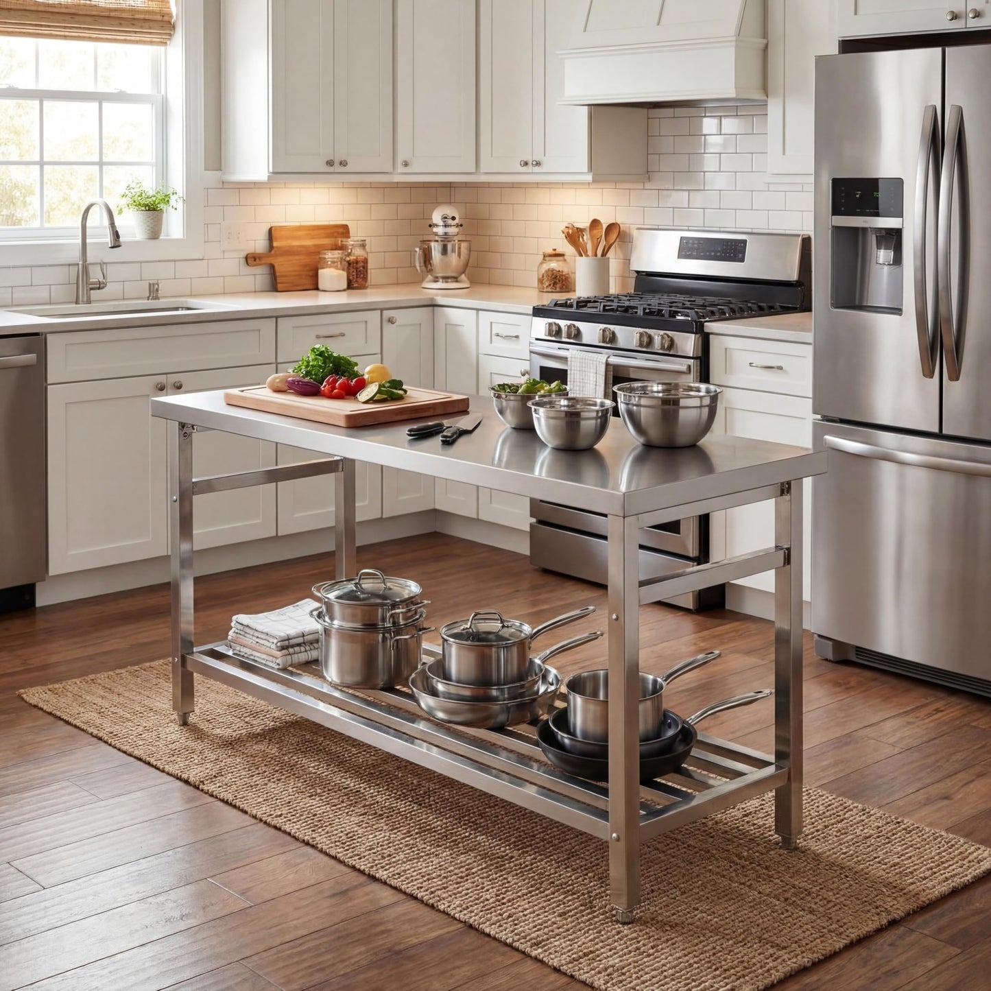 Garvee 60" x 24" Stainless Steel Folding Prep Table, Heavy Duty Commercial Work Table with Adjustable Undershelf for Restaurant, Kitchen, Food Service, Space-Saving, No Installation Required