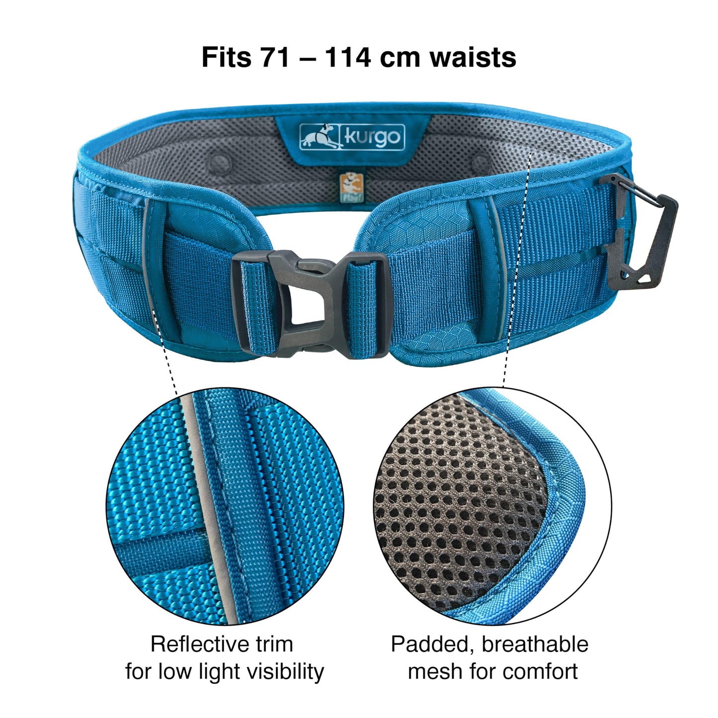 Kurgo RSG Active Utility Belt - Adjustable Adventure Dog Belt - MOLLE-Compatible - Reflective Trim - Lightweight, Comfortable Fit - Hands-Free