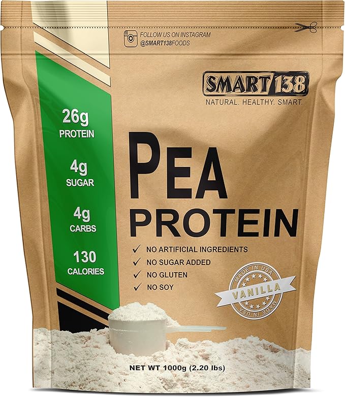 Vanilla Pea Protein, Ultra-Fine Powder, Vegan, Gluten-Free, Soy-Free, Dairy-Free, Non-GMO, USA/Canada, Keto (Low Carb), Natural BCAAs (1000g / 2.2lbs, Vanilla)