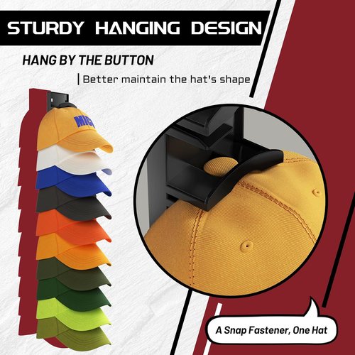 Hat Organizer by [Brand Name] - Holds Up to 20 Hats | 2-Pack Wall Rack with Strong Adhesive - Ideal for Baseball Caps (Black)