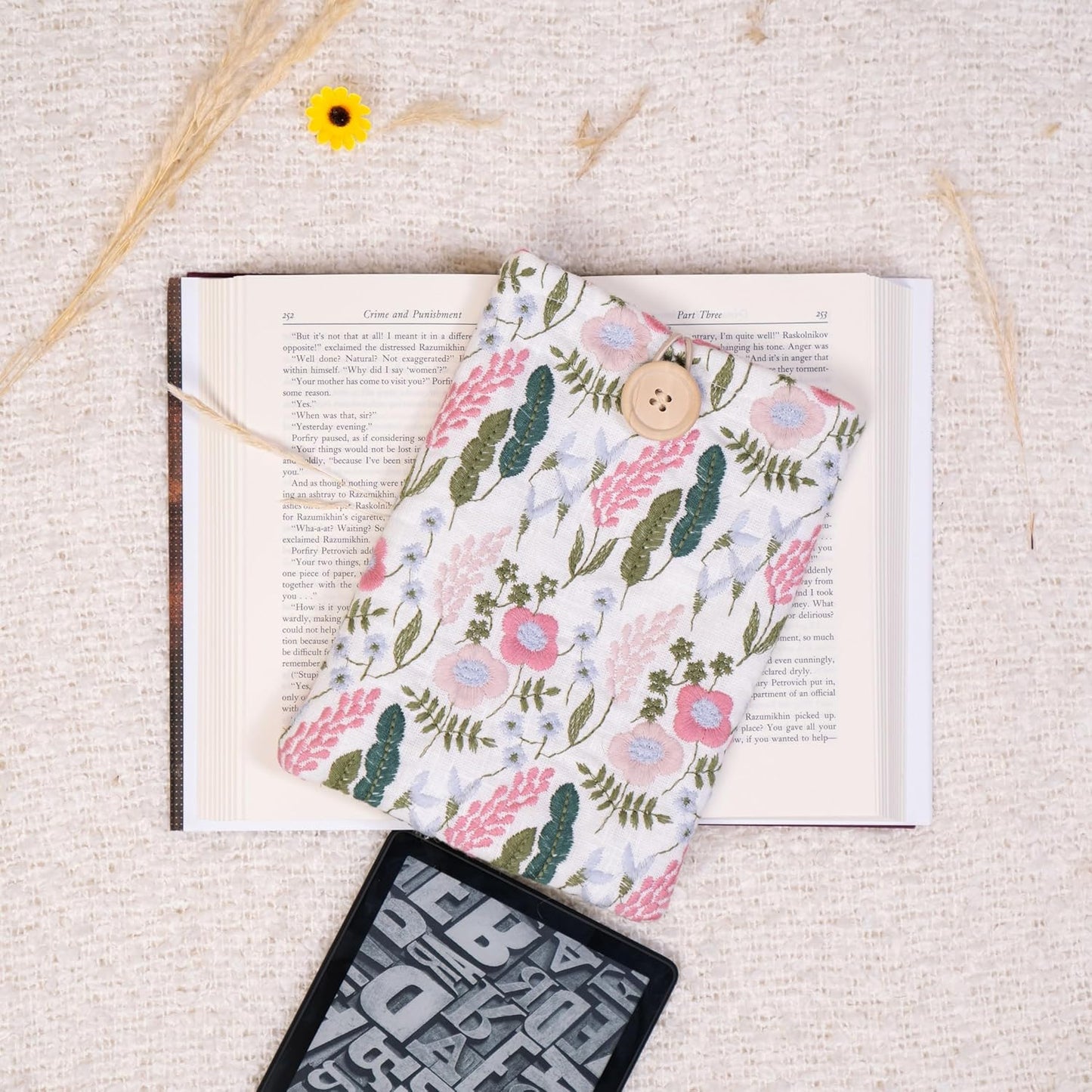 Zosiana Designs (6''), (6.8'') (7''), Embroidered Floral E-Reader Sleeve - Compatible with Kindle Paperwhite/Basic