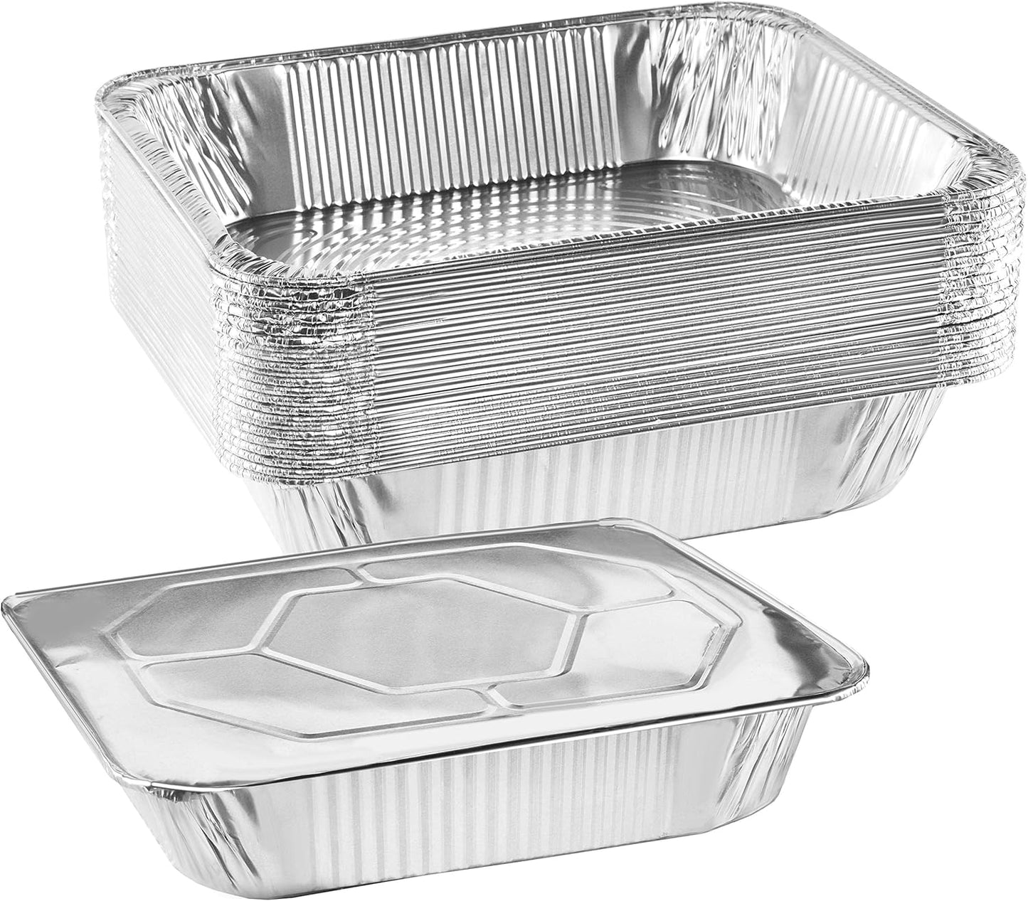 NYHI 9x13 Aluminum Pans With Lids - Disposable Foil Catering Trays for Baking & Roasting | 10 Pack
