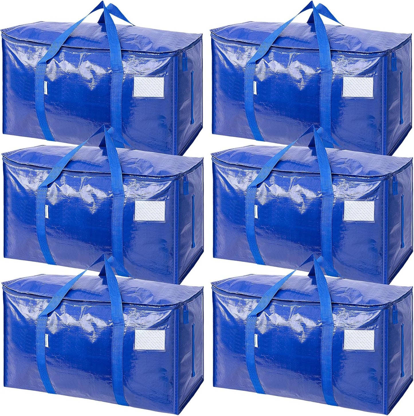 TICONN Extra Large Moving Bags - Heavy Duty Storage with Zippers & Handles | 6 Pack, Blue