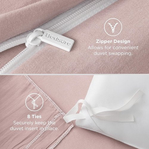 Bedsure Rose Pink Duvet Cover Set - Extra Soft 3-Piece Full Size Bedding, 80x90 Inches with Zipper Closure