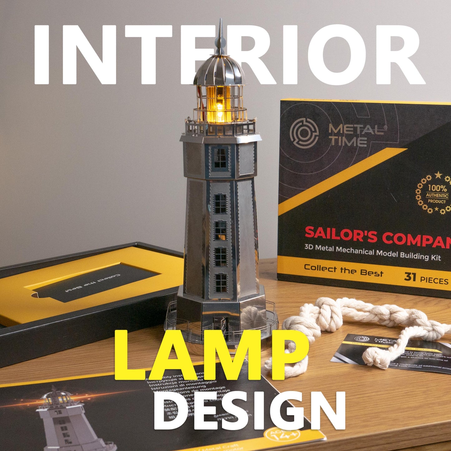 METAL-TIME 3D Architecture Metal Model Electrical Lighthouse DIY Construction Kit | Lighted Kit Assembly & Disassembly | Stainless Steel Improve Thinking 3D Puzzles Sailors Companion