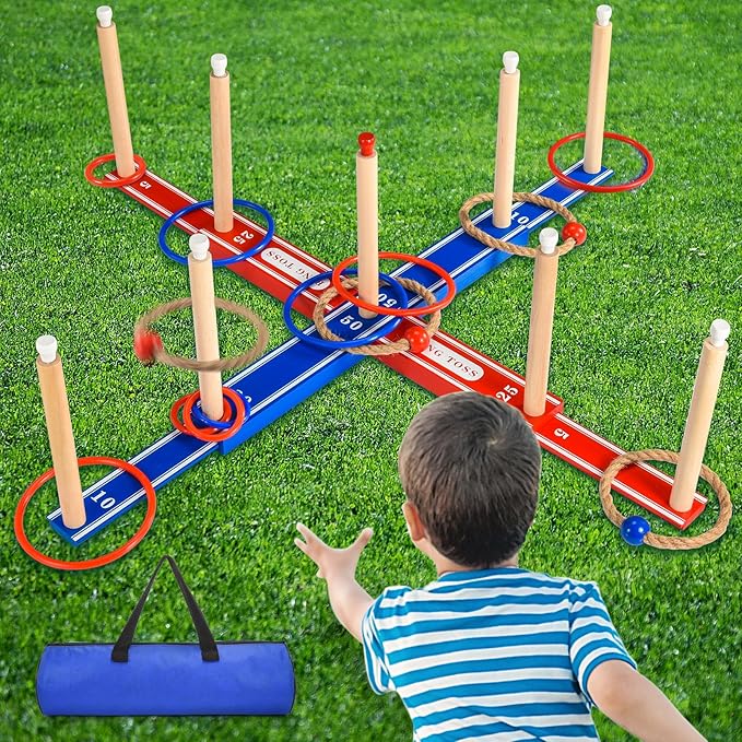 Outdoor Games for Kids 3-12 Upgraded Large Wooden Ring Toss Game with 30 Rings Party Yard Game for Family Outside Toys for 10 11 12 13 14 Years Old Boys Gifts