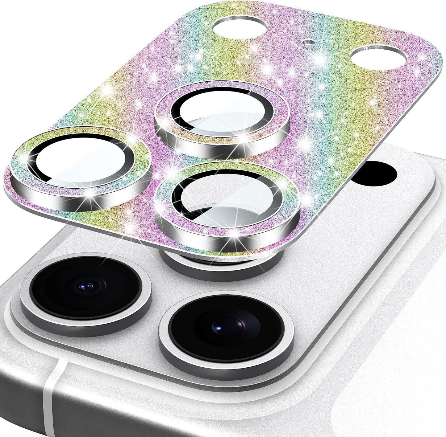 17 Suoman for iPhone Pro Max Camera Lens Protector, [All-in-one] [Strong-Adhesion] Bling Glitter Independent Metal