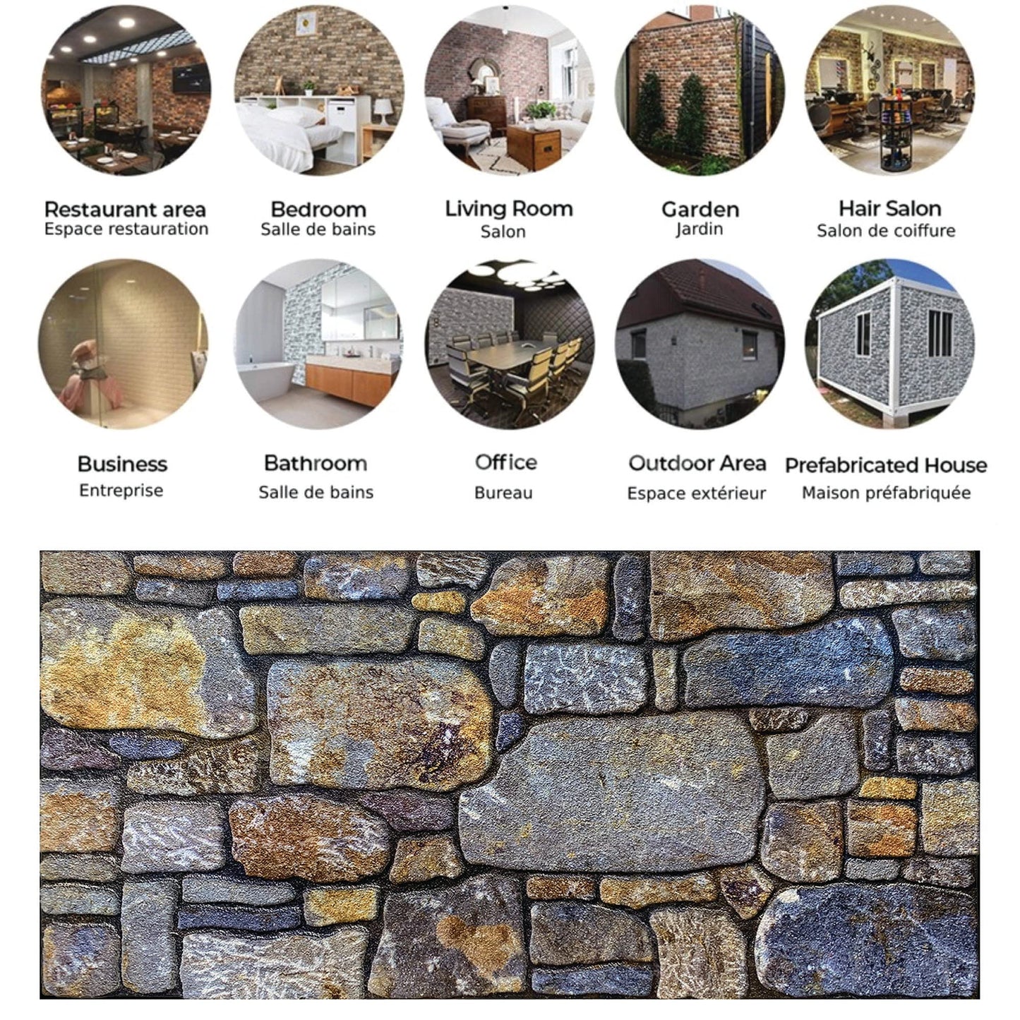Dundee Deco 3D Wall Panels - Cladding, Periwinkle Ginger Stone Look Wall Paneling, Styrofoam Facing for Interior and Exterior Applications, DIY, Set of 10, Covers 54 sq ft