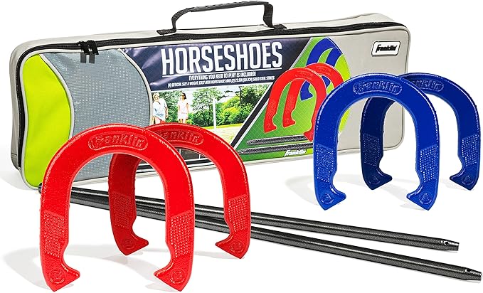 Franklin Sports Horseshoes Set - Metal Horseshoe Game Set for Adults + Kids - Official Weight Steel Construction - Beach + Lawn Outdoor Game - Intermediate