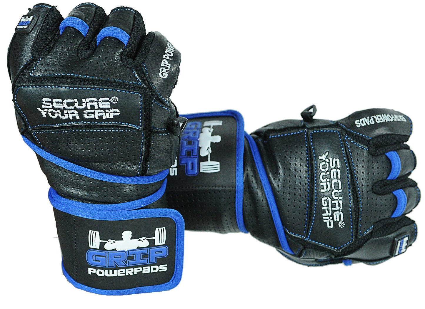 Elite Leather Gym Gloves with Built in 2" Wide Wrist Wraps Grip & Design for Weightlifting Power Lifting Bodybuilding & Strength Training Workout Exercises (Blue, X-Small)