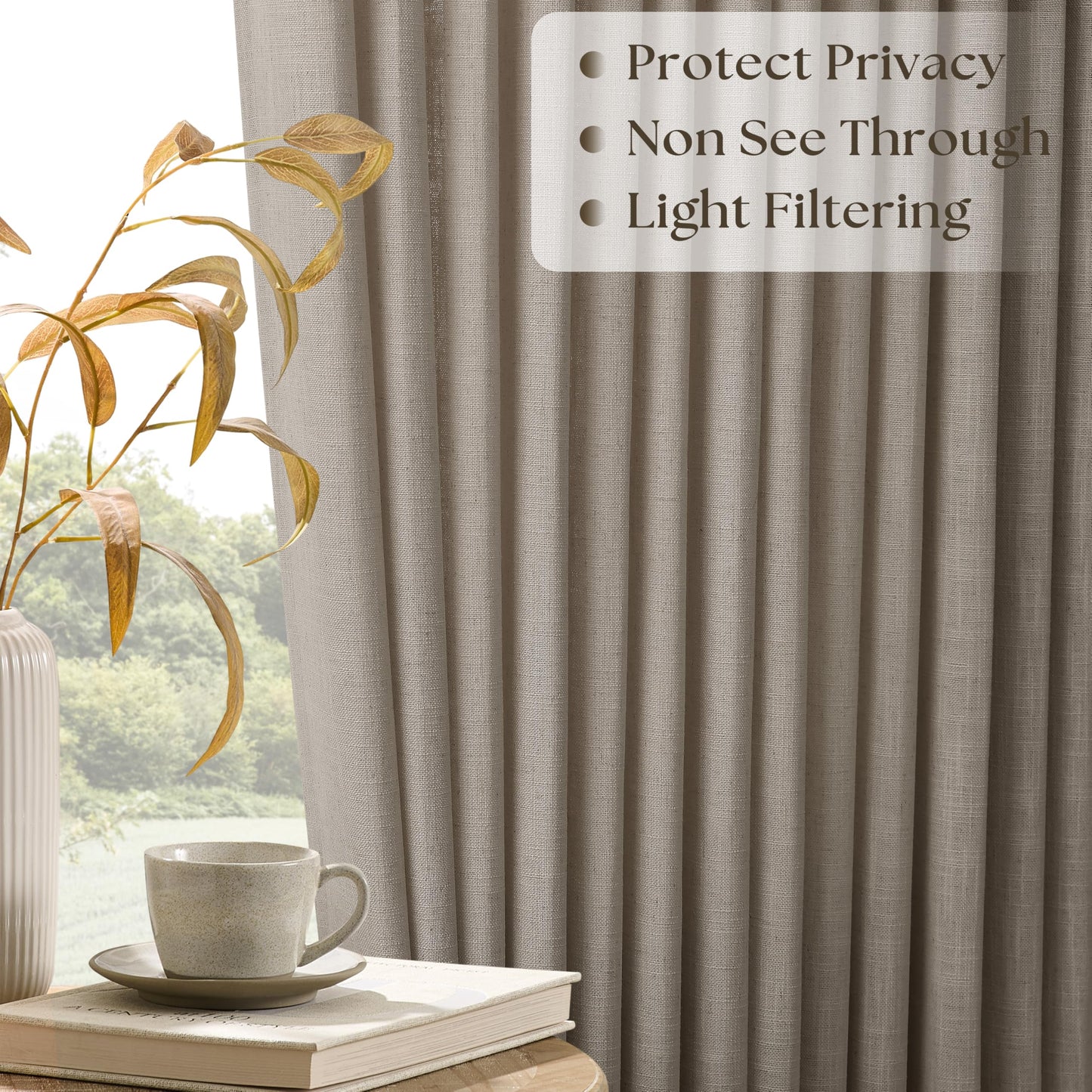 Extra Wide Pleated Curtains 108 Inches Long 100 Inch Width Patio Sliding Door Light Filtering Taupe Grey Beige Burlywood Birch Neutral Modern Neutral 100x108 Drapes Panels Living Dining Room 1 Panel