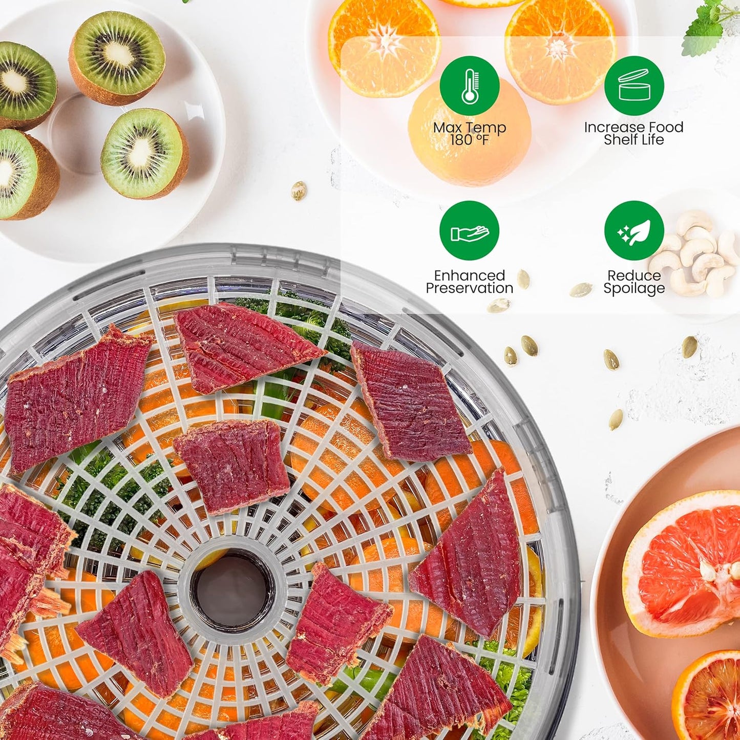 Nutrichef Food Dehydrator Machine - Dehydrate Beef Jerky, Fruits & Vegetables | 5 Easy-Clean Trays