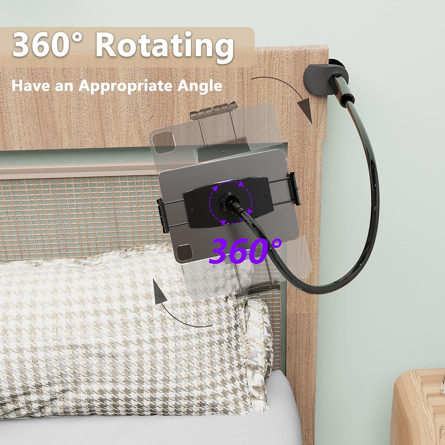 MAGIPEA 360 4.7-13" Gooseneck Tablet Holder for Bed, Flexible Tablet Stand Holder with Adjustable, Hands Free Tablet