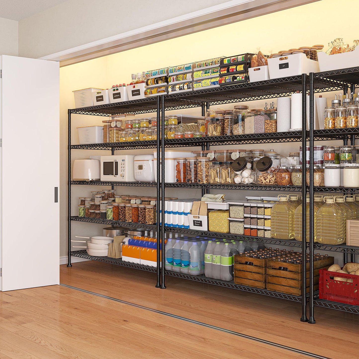 REIBII 45.5''W Storage Shelves Wire Shelving, 5 Tier Pantry Shelves for Storage Rack, Adjustable Metal Shelving for Pantry Kitchen Steel Shelving, 45.5" W x 71" H x 17.7" D