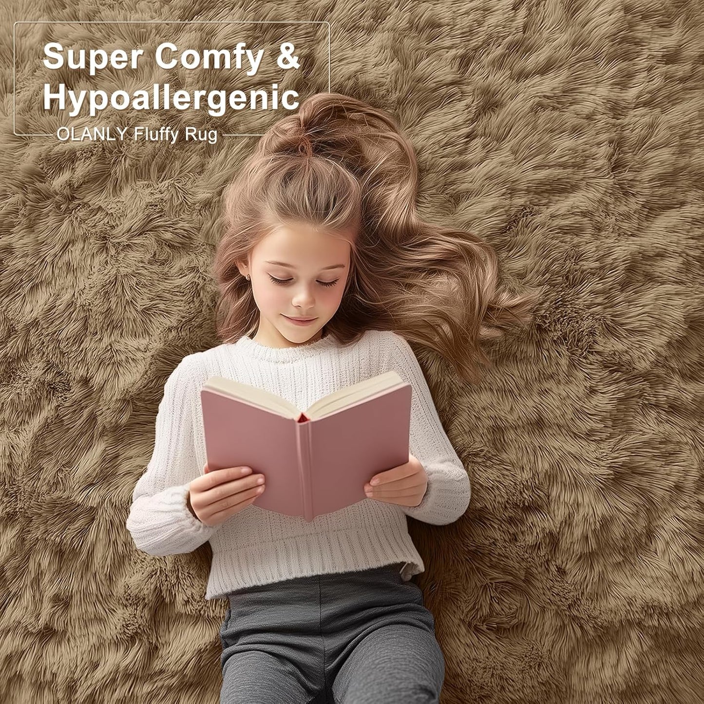 OLANLY Runner Rugs - Soft Fluffy Machine Washable Shaggy Carpet for Hallway & Bedroom | Taupe 2x5 ft