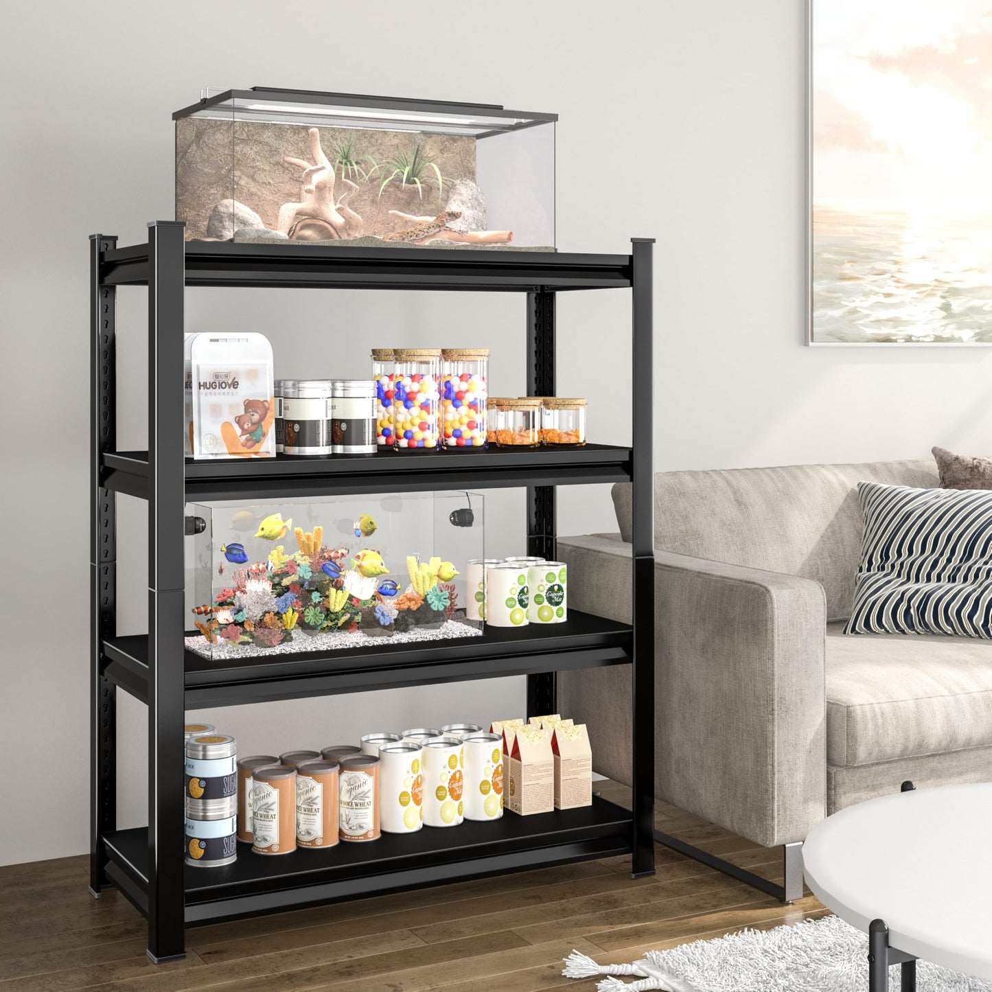 Rufokisa 40in Wide Garage Shelving Heavy Duty，2000lbs Large Loads Adjustable Garage Storage Shelves,All Metal Storage Racks and Utility Rack Shelves, 40”W x 16”D x 72”H (Black)