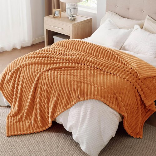 Bedsure GentleSoft Full Blanket - Cozy Orange Fleece Throw for Couch | Perfect Fall Gift, 84x90 Inches