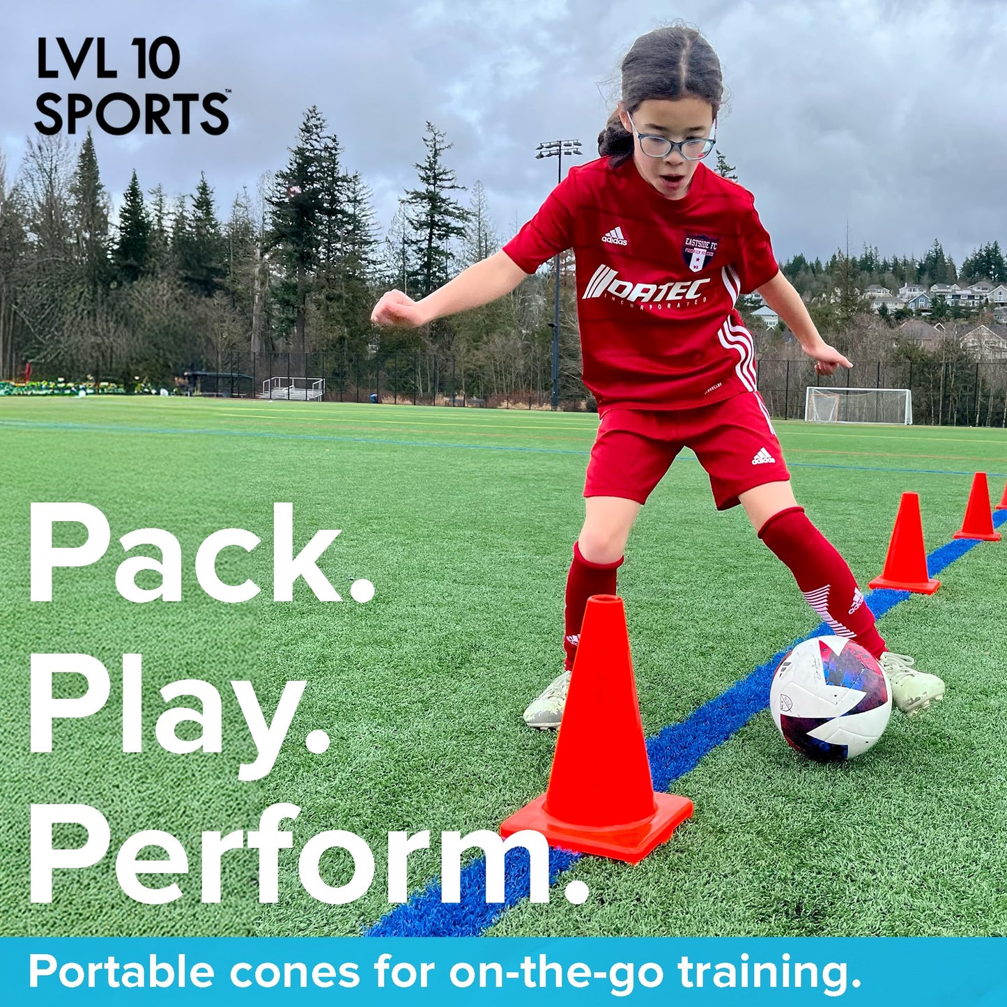 LVL10 Pro Training Cones - 12" Large Soccer Cones for Sports Training - for Basketball, Football, Basketball and Agility Drills - Soccer Field Markers That Won't Crack, Slide or Fly
