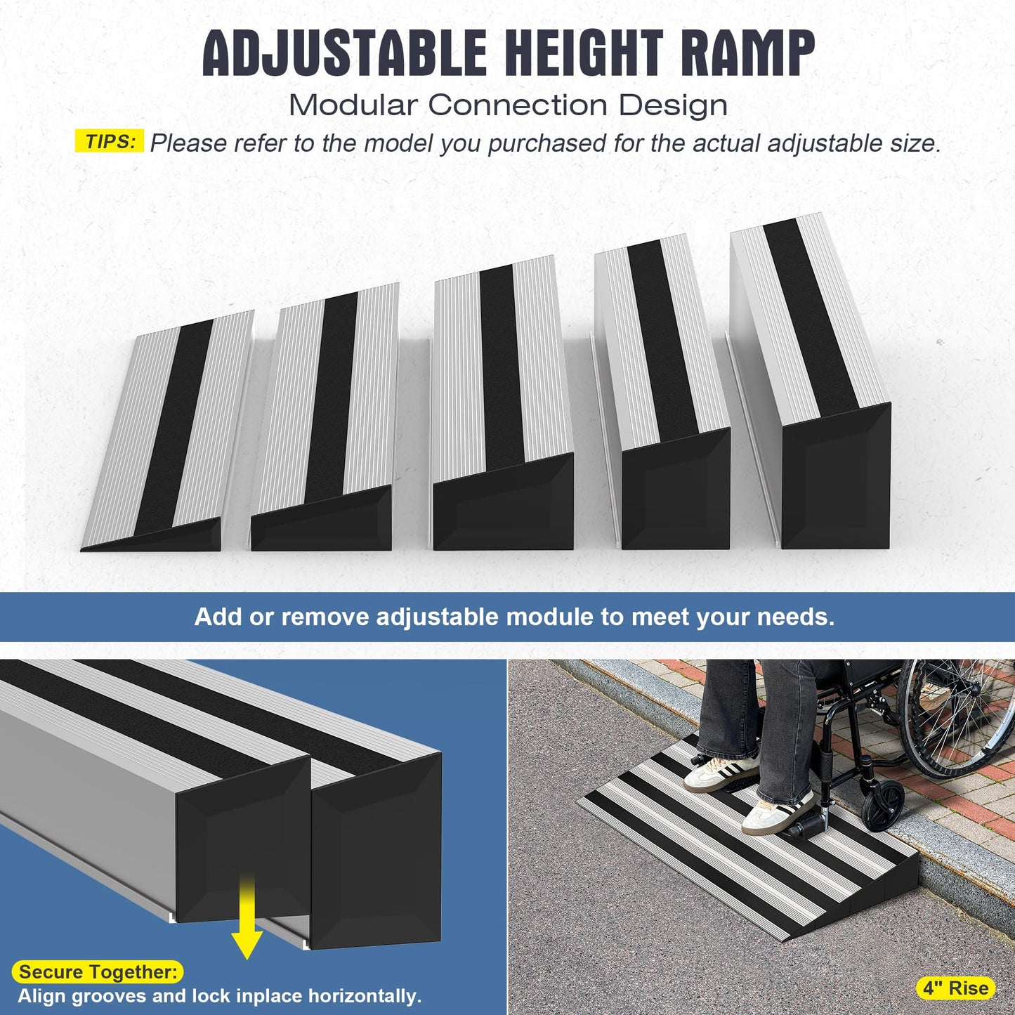 Nuvium 5" Rise Modular Threshold Ramp for Doorways, Stable Wheelchair Ramp for Home Steps, Aluminum Door Ramp and Curb Ramp for Scooters, Power Chairs, Cars, 1100LBS Load Capacity