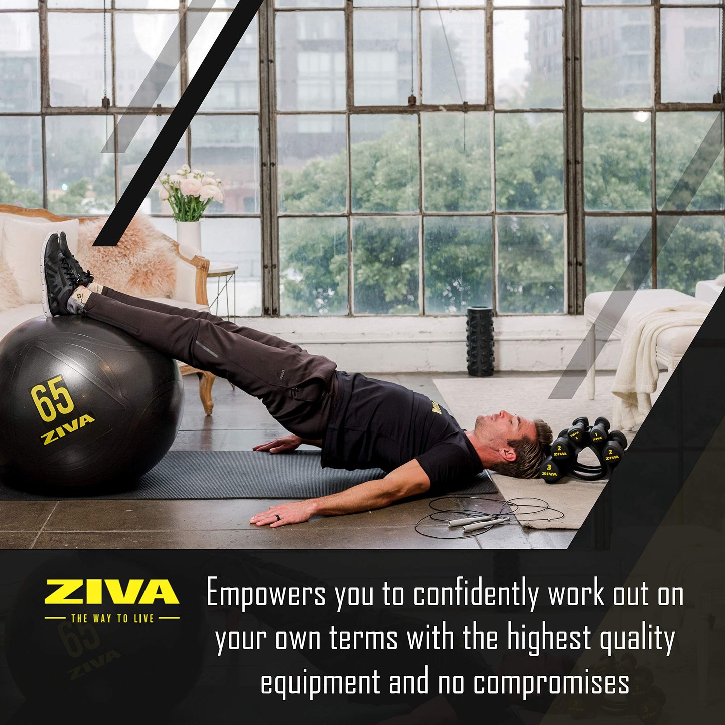 ZIVA Anti Burst Core Fitness Exercise Ball - Professional Grade Slip Resistant Yoga Ball for Stability Balance - Multiple Sizes, 55-75cm, 55 cm - Turquoise